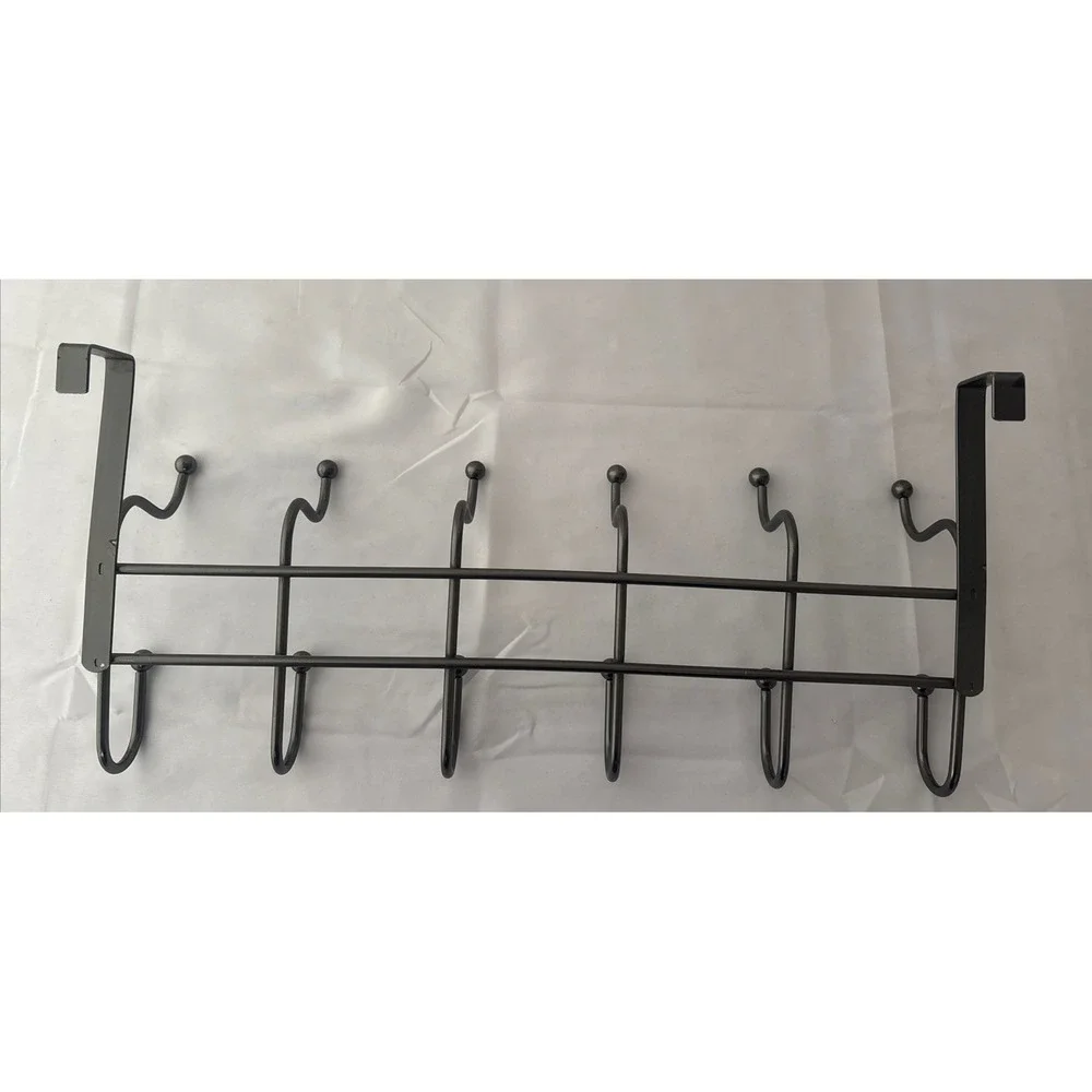 Over The Door Coat Rack 6 Double Hooks Brushed Nickel Modern EUC